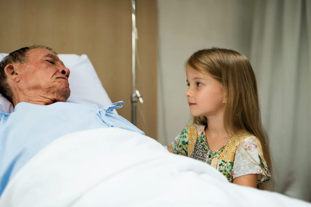Family visiting a loved one after suspected neglect while working with a chicago nursing home abuse lawyer.
